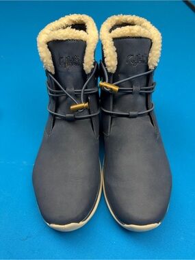 Ryka Navy Blue Faux-Shearling Casual Lace-Up Booties